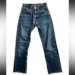 RARE! Insane🫣🥵90s VINTAGE🌺501 Frayed crop blue jeans 26x28 button belgium/europe